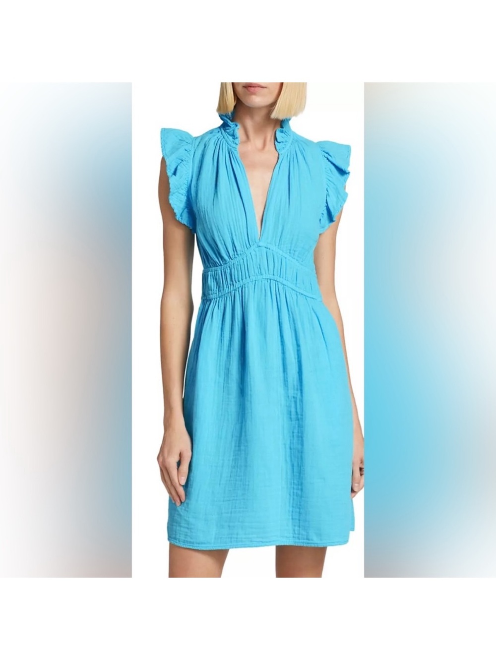 Xirena Kenna Dress Cotton gauze Ruffled Tiered flutter sleeve light blue Sz M